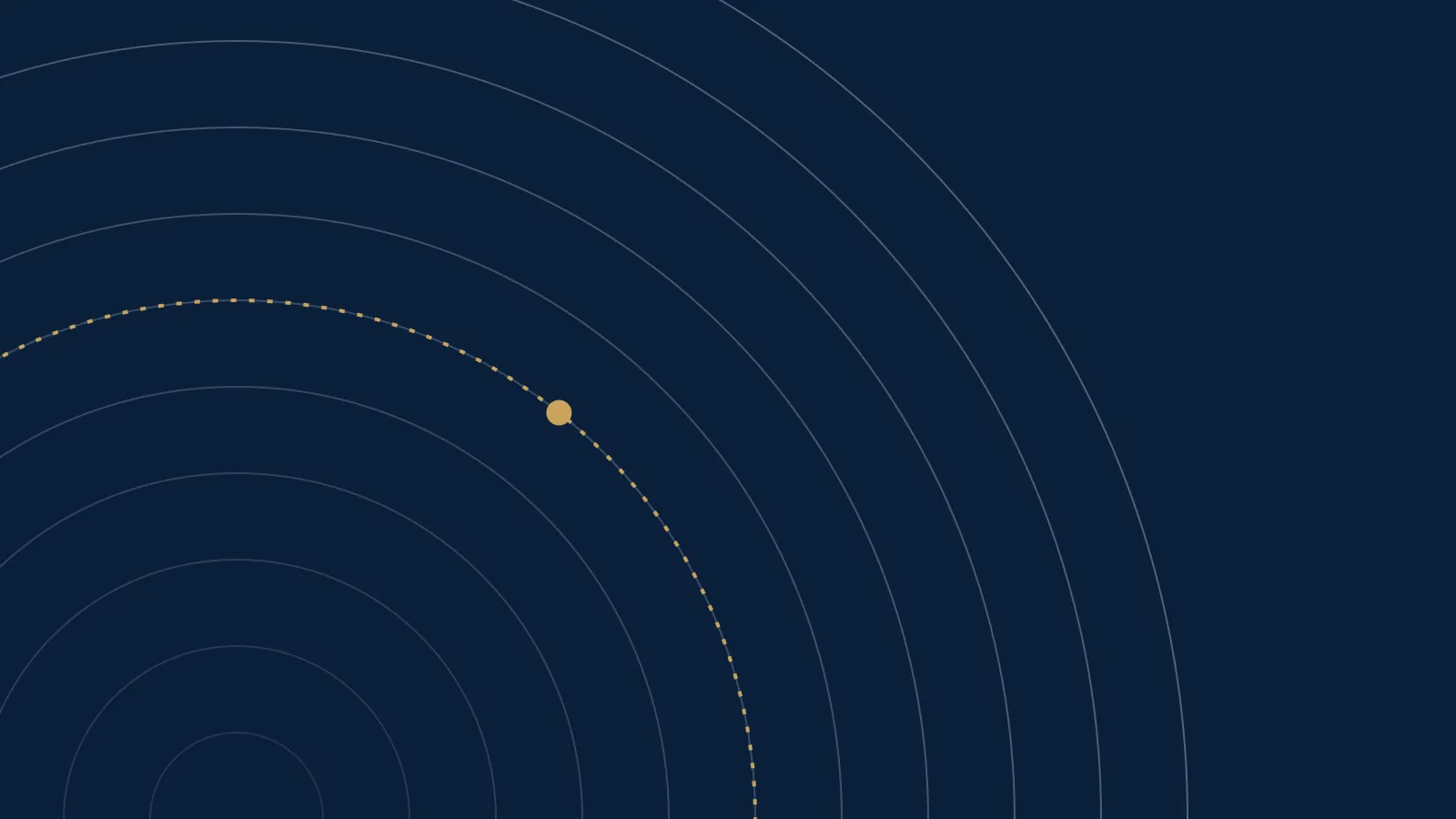 EquityBox illustration: concentric arcs on navy with a gold point